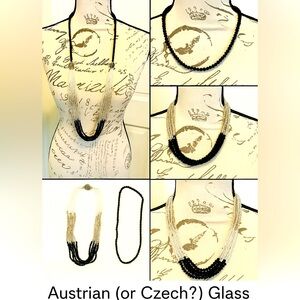 Vintage Austrian/Czech Glass Convertible 3-in-1 Black & Crystal Necklace